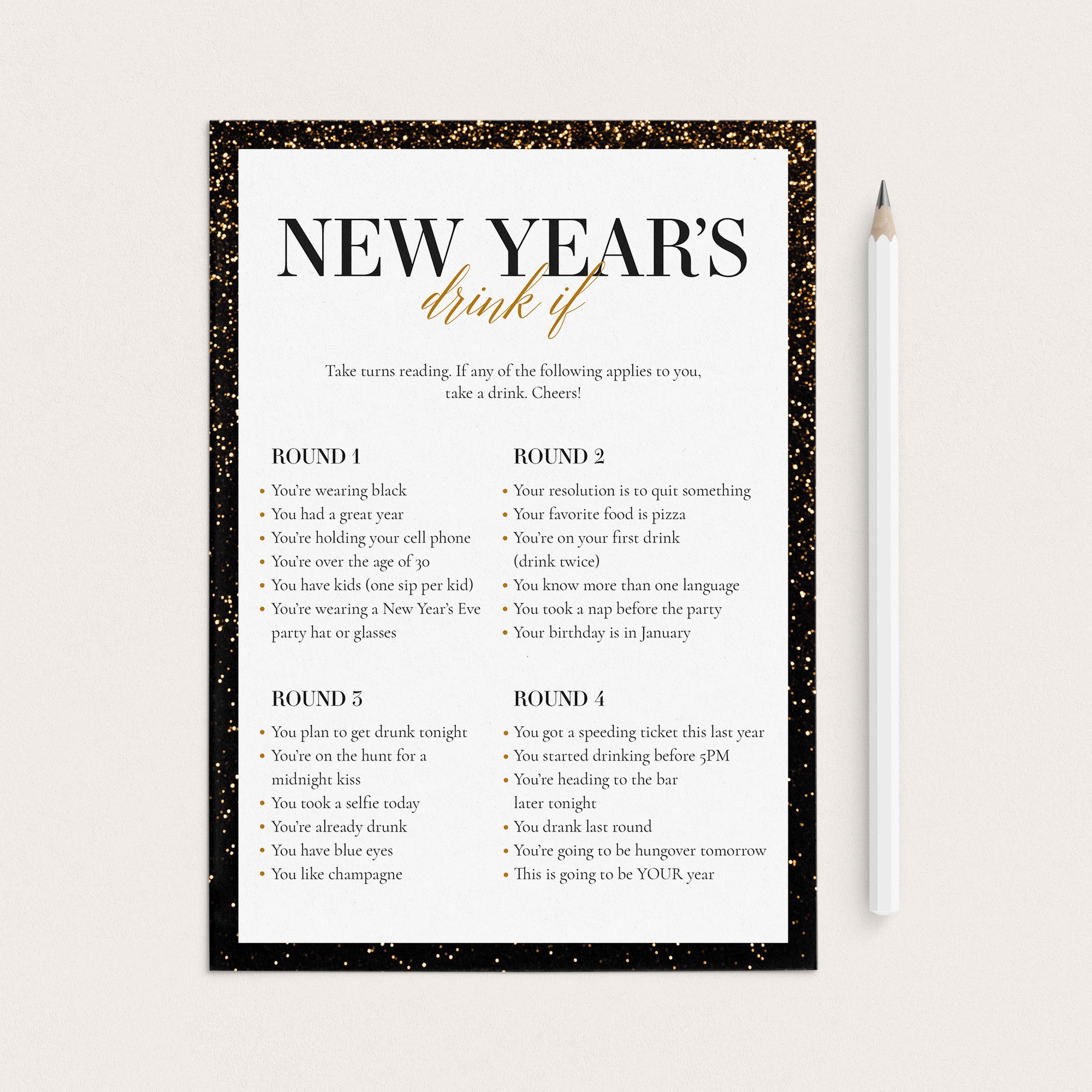 New Year's Eve Drinking Game Printable by LittleSizzle