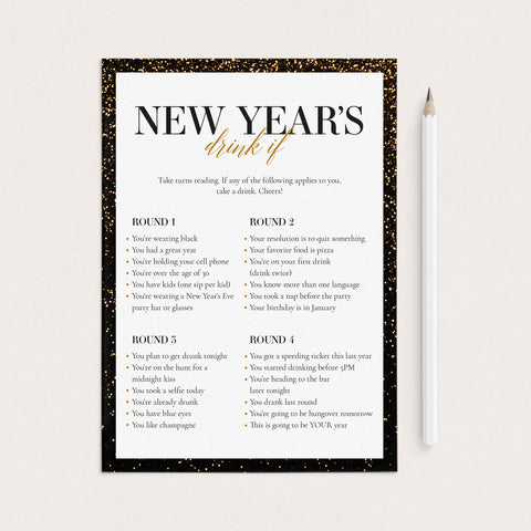 New Year's Eve Drinking Game Printable | Instant Download – LittleSizzle