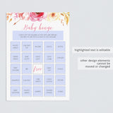 Boho Floral Baby Shower Bingo Cards