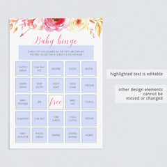 Boho Floral Baby Shower Bingo Cards