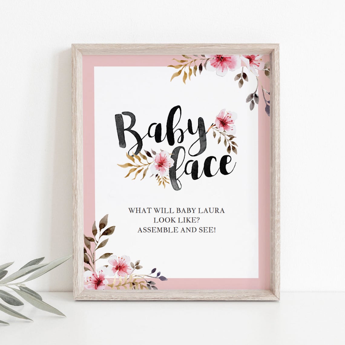 Watercolor floral baby girl shower baby face game by LittleSizzle