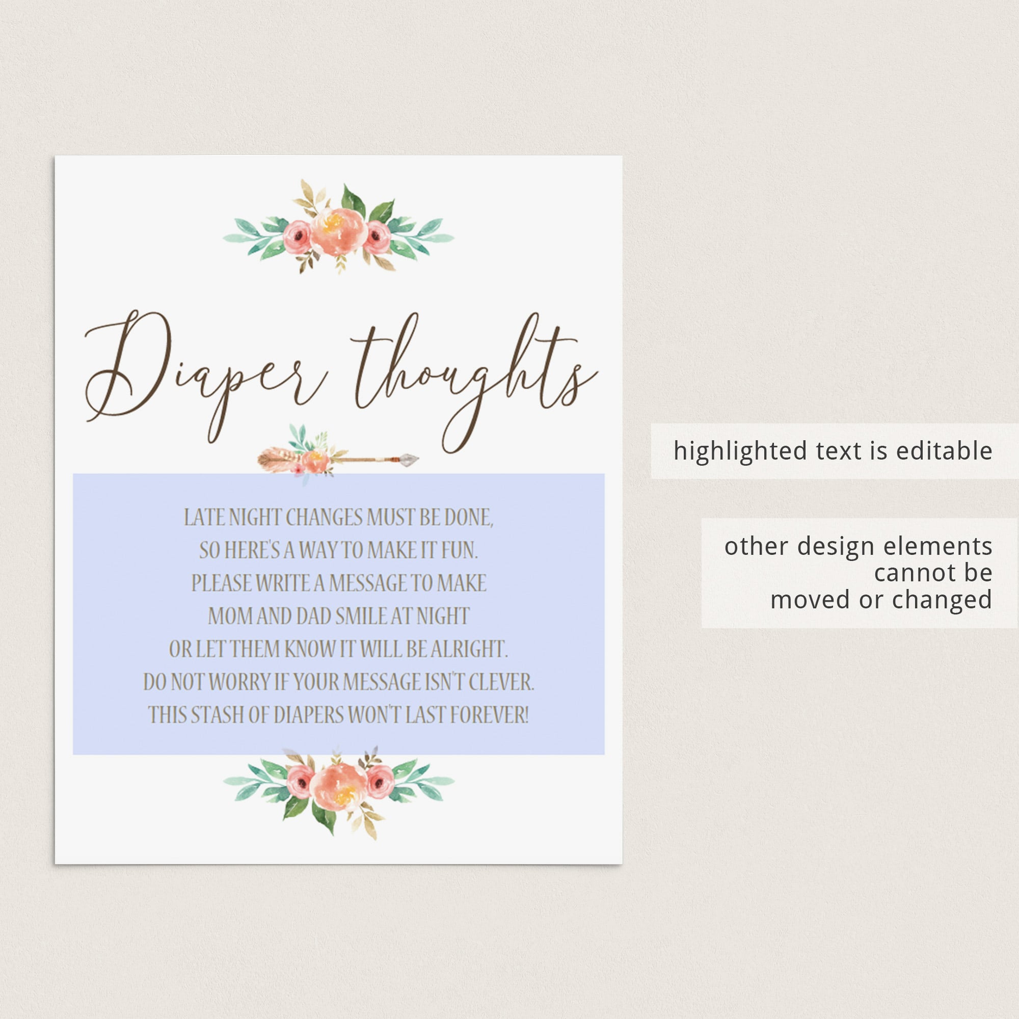 Floral diaper thoughts baby shower activity by LittleSizzle