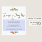 Floral diaper thoughts baby shower activity by LittleSizzle