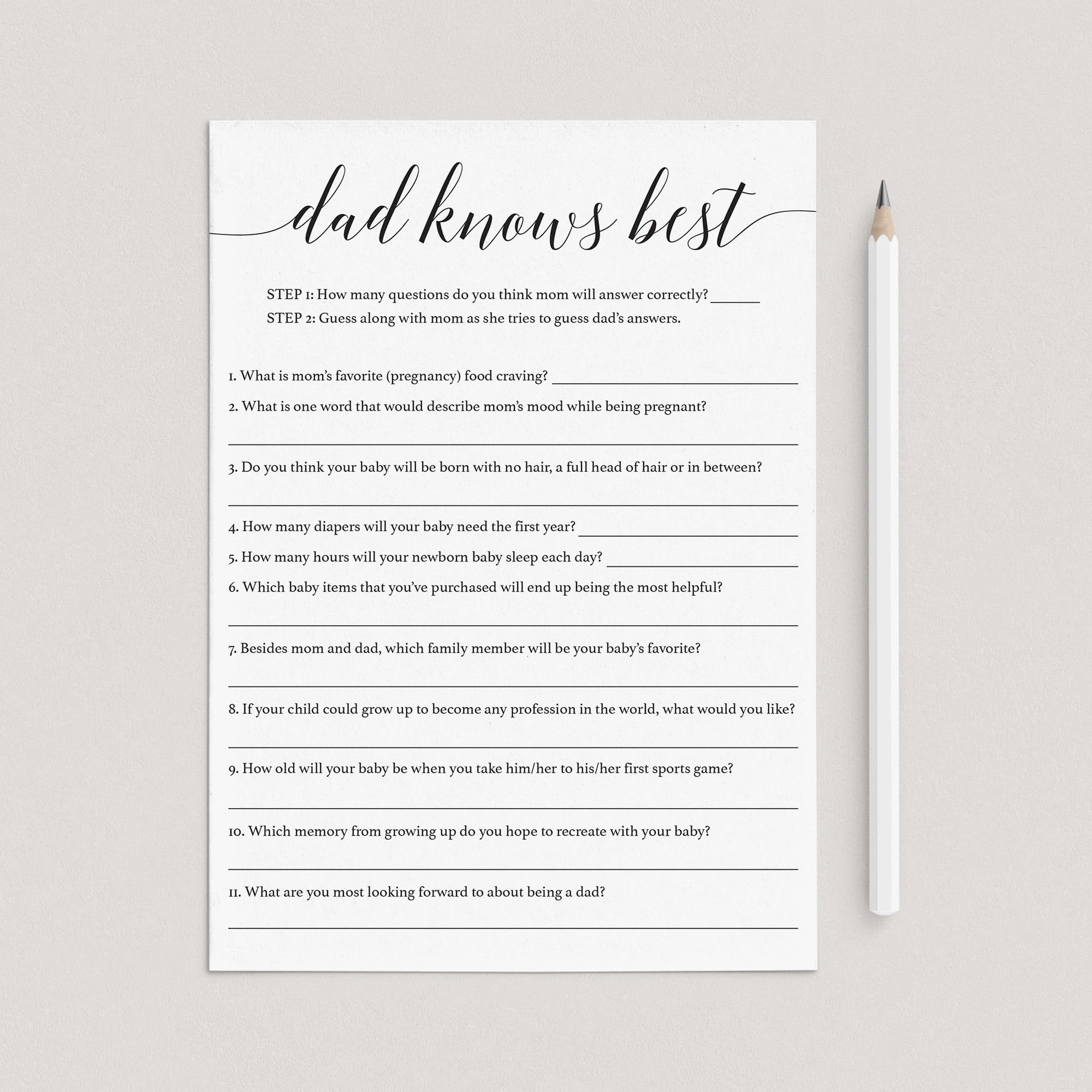 Dad knows best baby shower game template by LittleSizzle