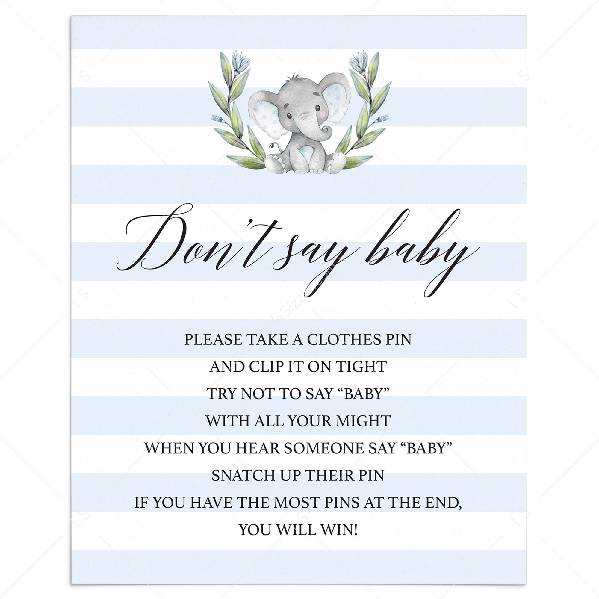 Dont say baby printable boy baby shower games by LittleSizzle