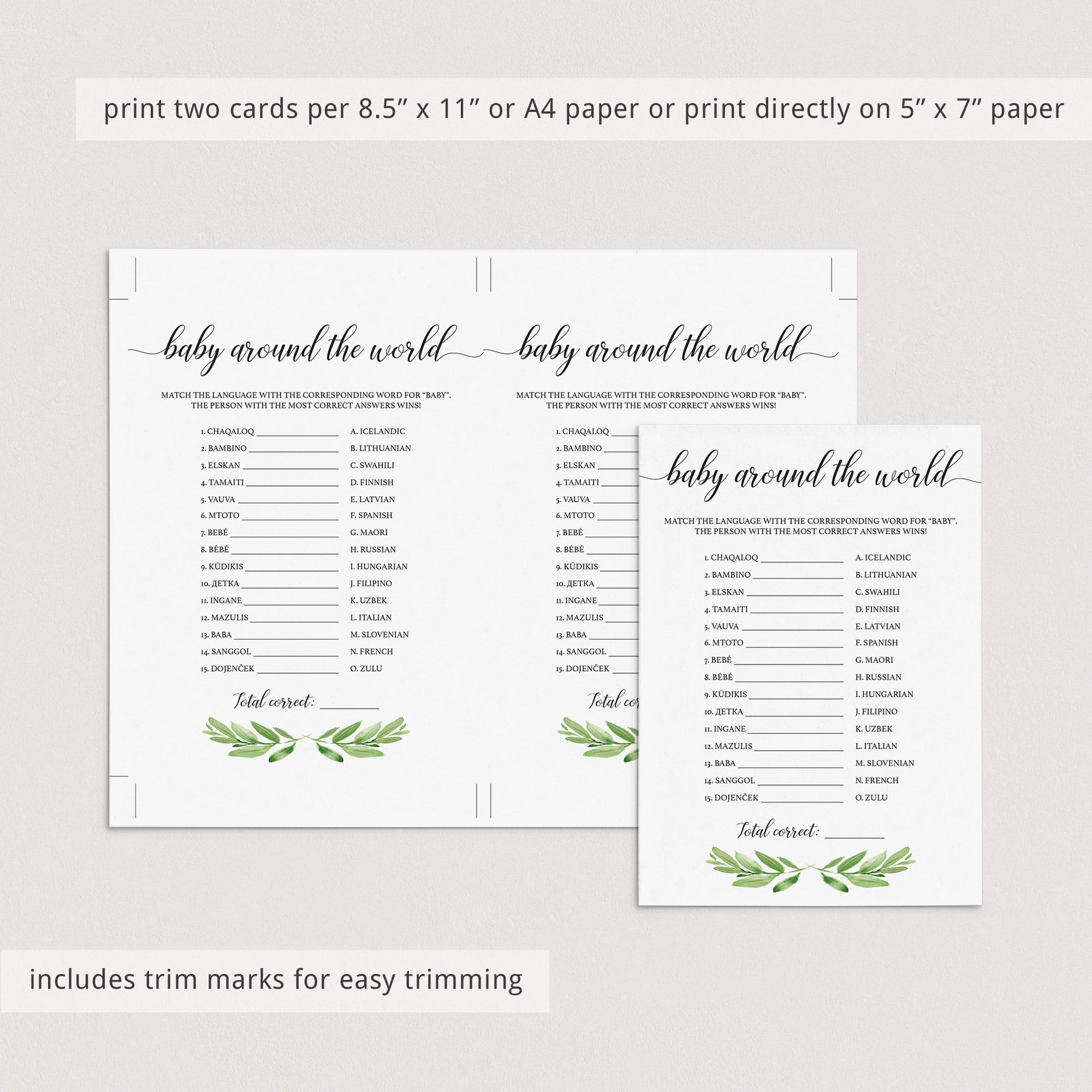 Printable baby around the world game greenery by LittleSizzle