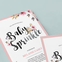 Watercolor flowers on pink baby sprinkle invitation by LittleSizzle