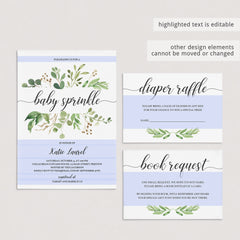 Greenery baby sprinkle evite PDF template by LittleSizzle