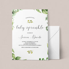 Invite template with green wreath for baby sprinkle by LittleSizzle