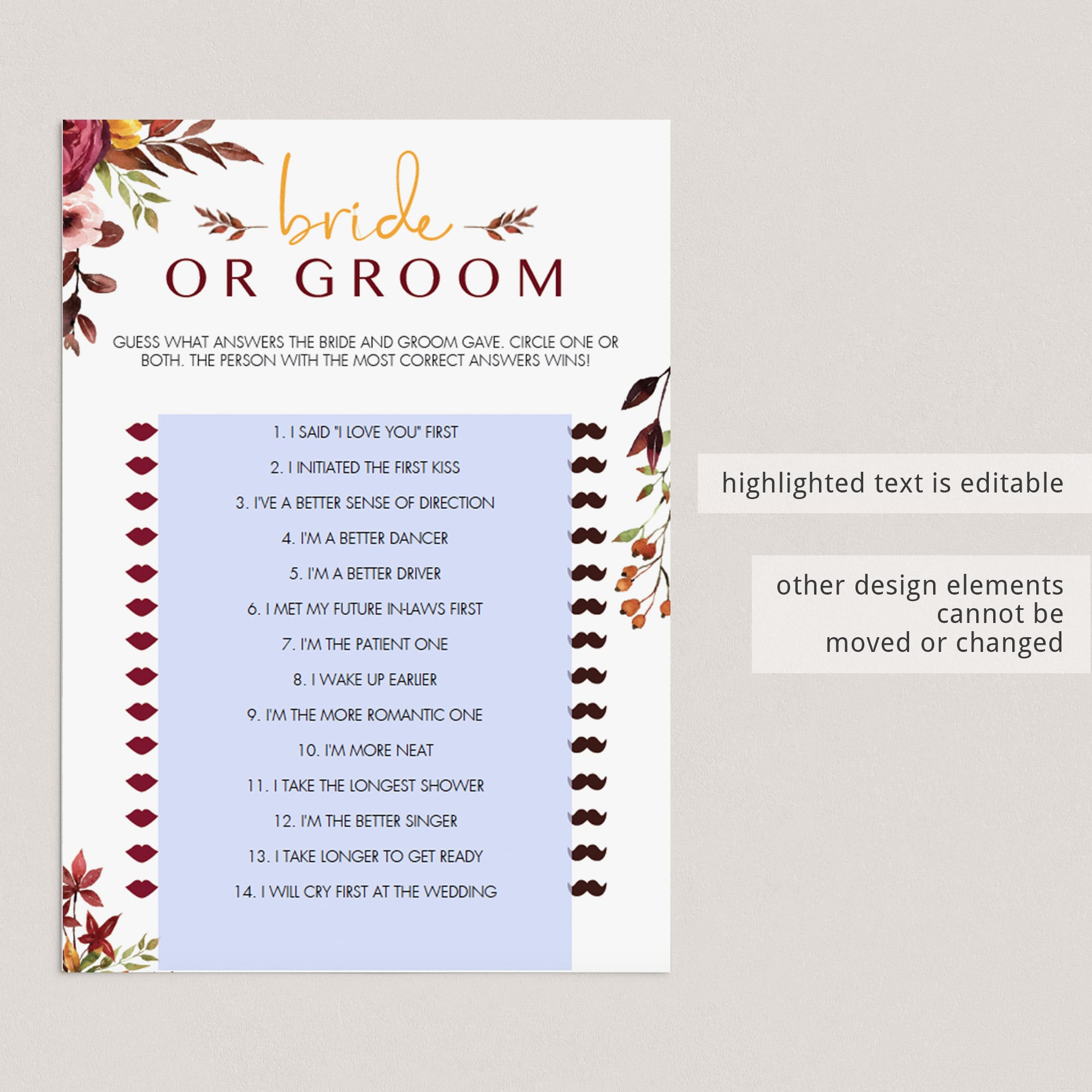 Watercolor floral bridal shower game templates by LittleSizzle