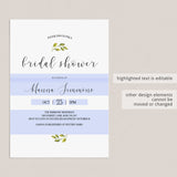 Minimal Bridal Shower Invitation Template White and Green