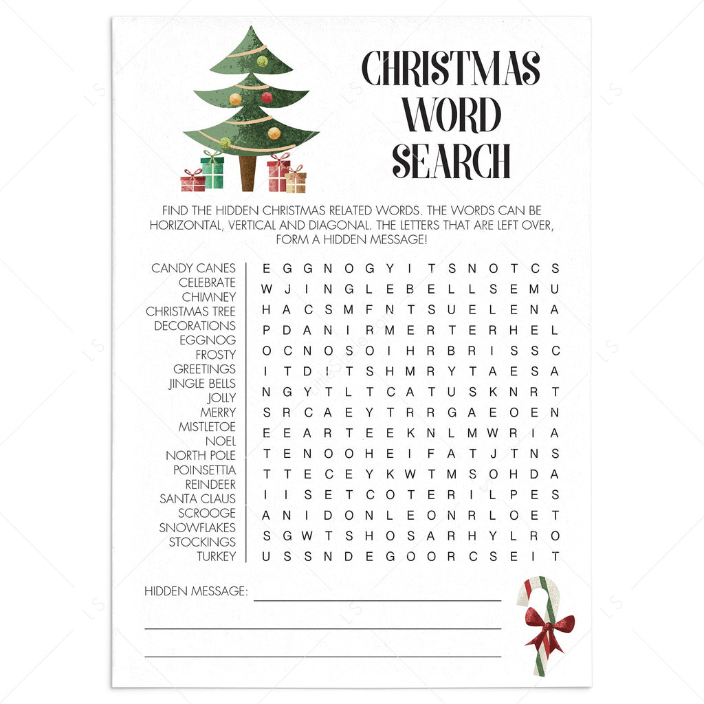 xmas word search game printable