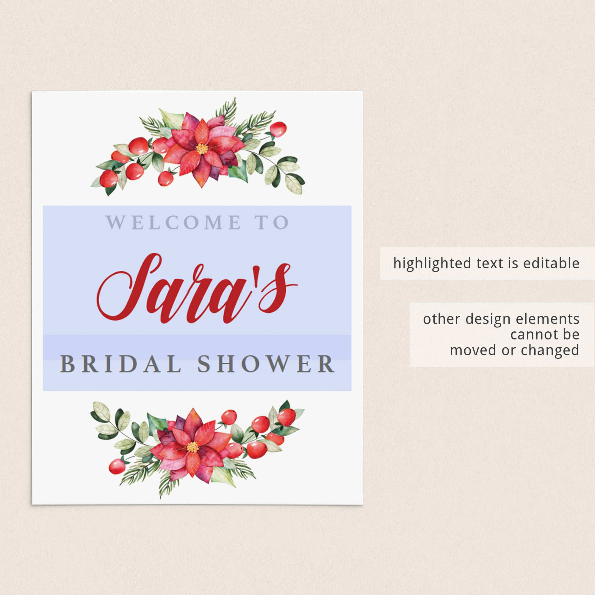Holiday Bridal Shower Welcome Sign Template by LittleSizzle