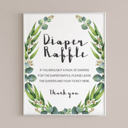 Watercolor leaves babyshower decor diaper raffle sign by LittleSizzle