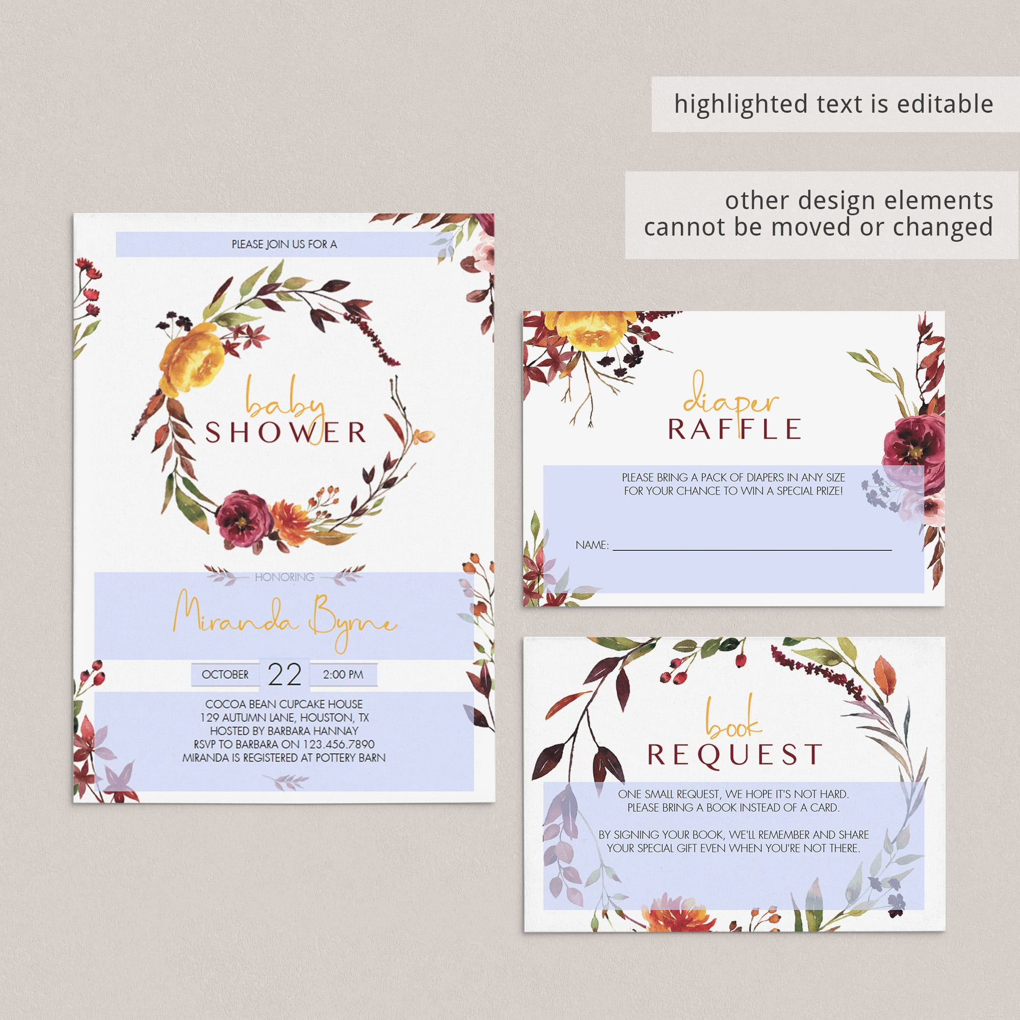 DIY fall leaves baby shower invitation suite by LittleSizzle