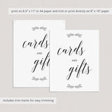 Black and White Cards and Gifts Sign Printable