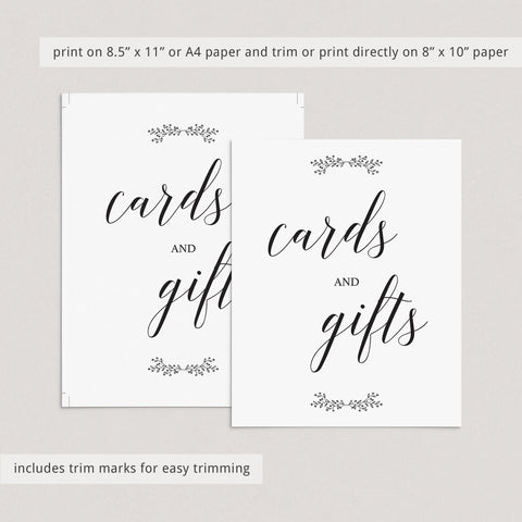 Black and White Cards and Gifts Sign Printable | Instant download ...
