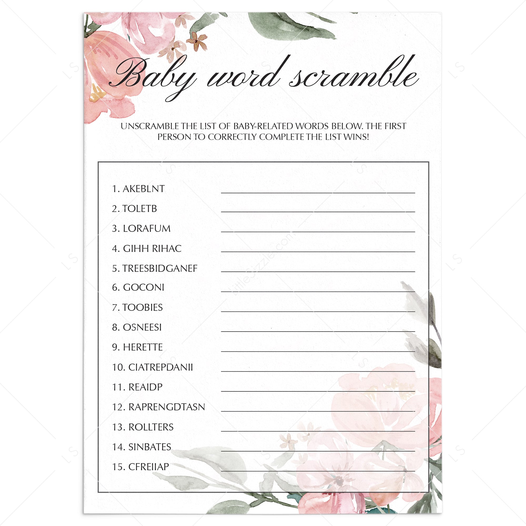 Baby shower word scramble game for neutral shower by LittleSizzle