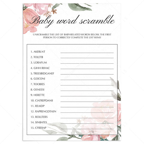 Neutral shower game Baby Word Scramble printable | Instant download ...