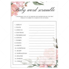 Baby shower word scramble game for neutral shower by LittleSizzle