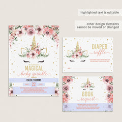 Editable pink unicorn baby sprinkle invitation suite by LittleSizzle