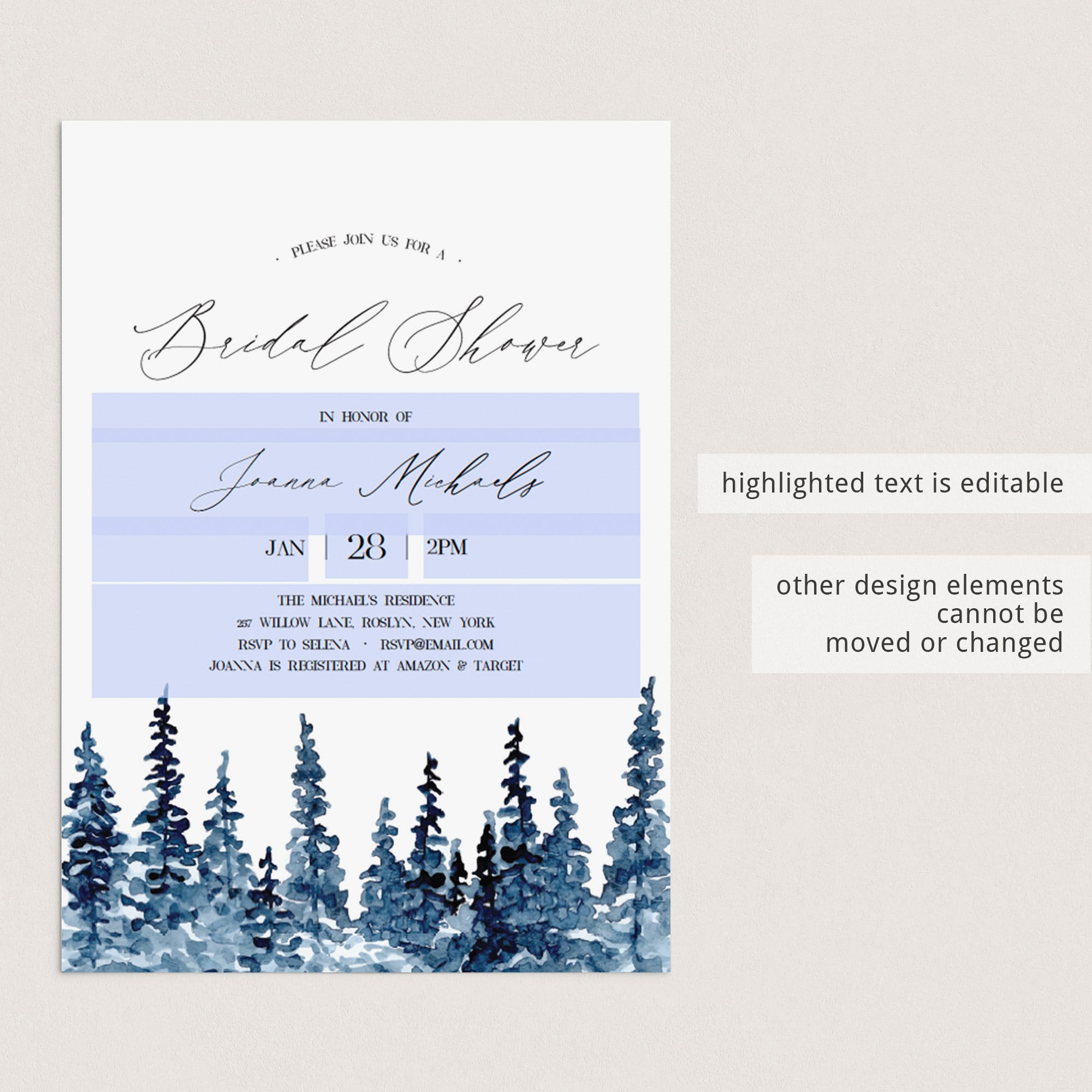 Forest bridal shower invitation Winter bridal shower invitation template by LittleSizzle