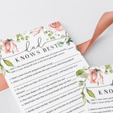 Dad Knows Best Printable Baby Shower Game Floral Theme