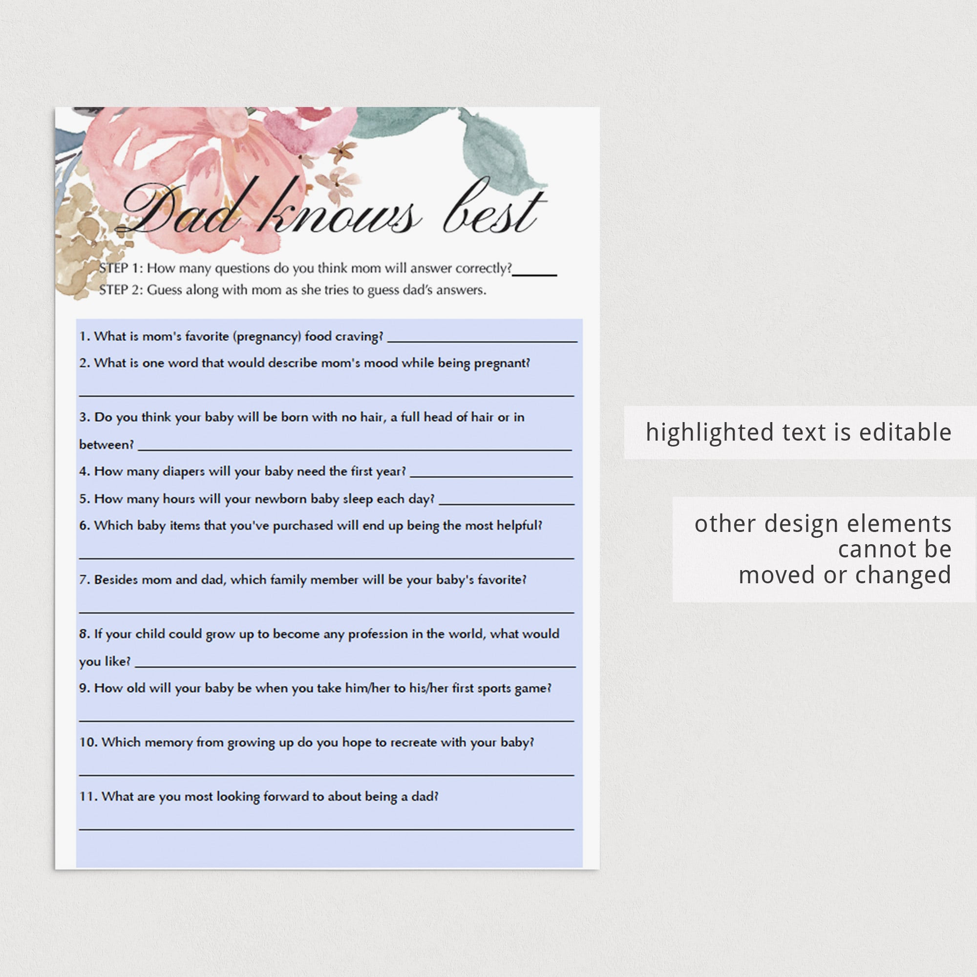 Whimsical Baby Shower Game template Dad Knows Best | Editable game –  LittleSizzle