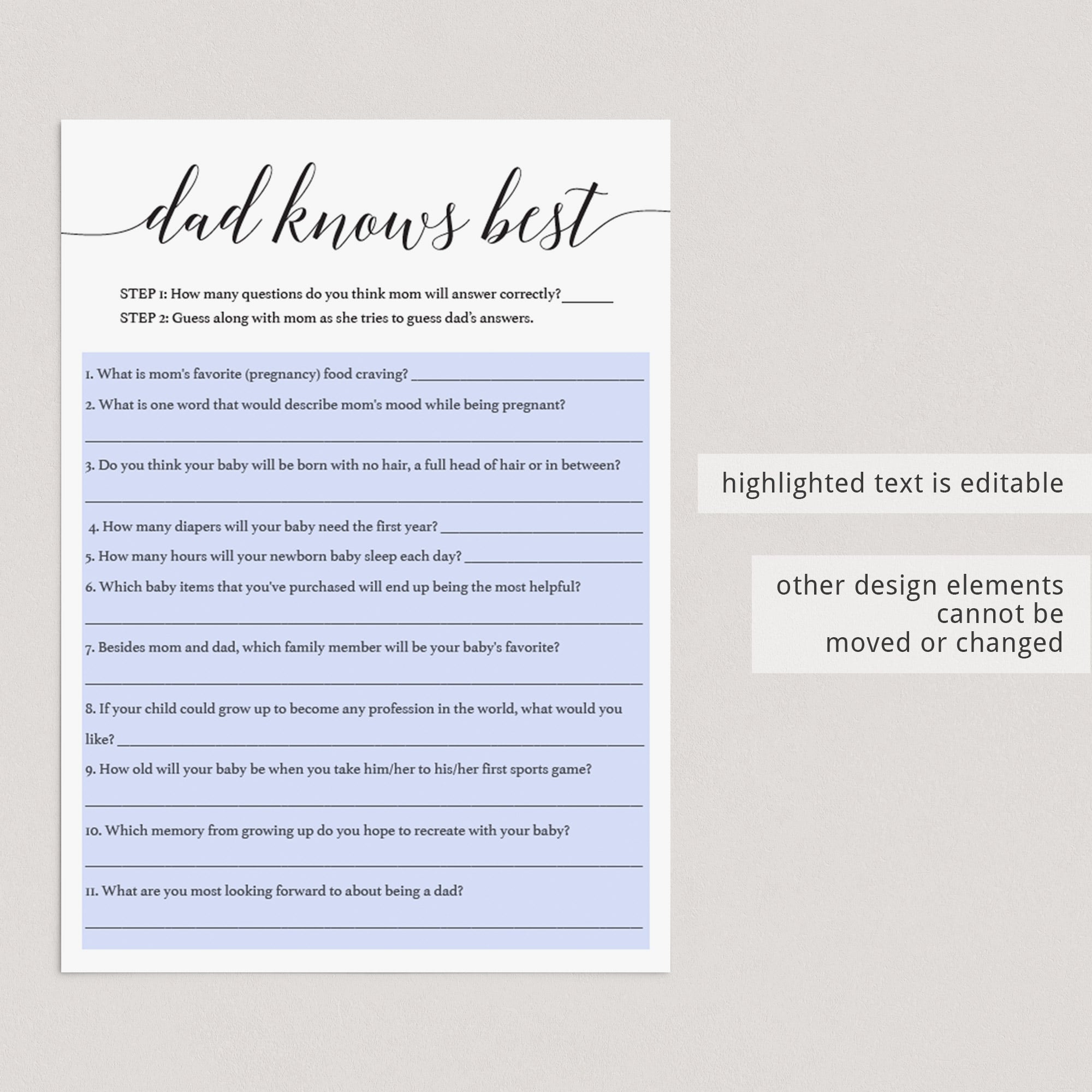 Editable baby shower games dad knows best by LittleSizzle