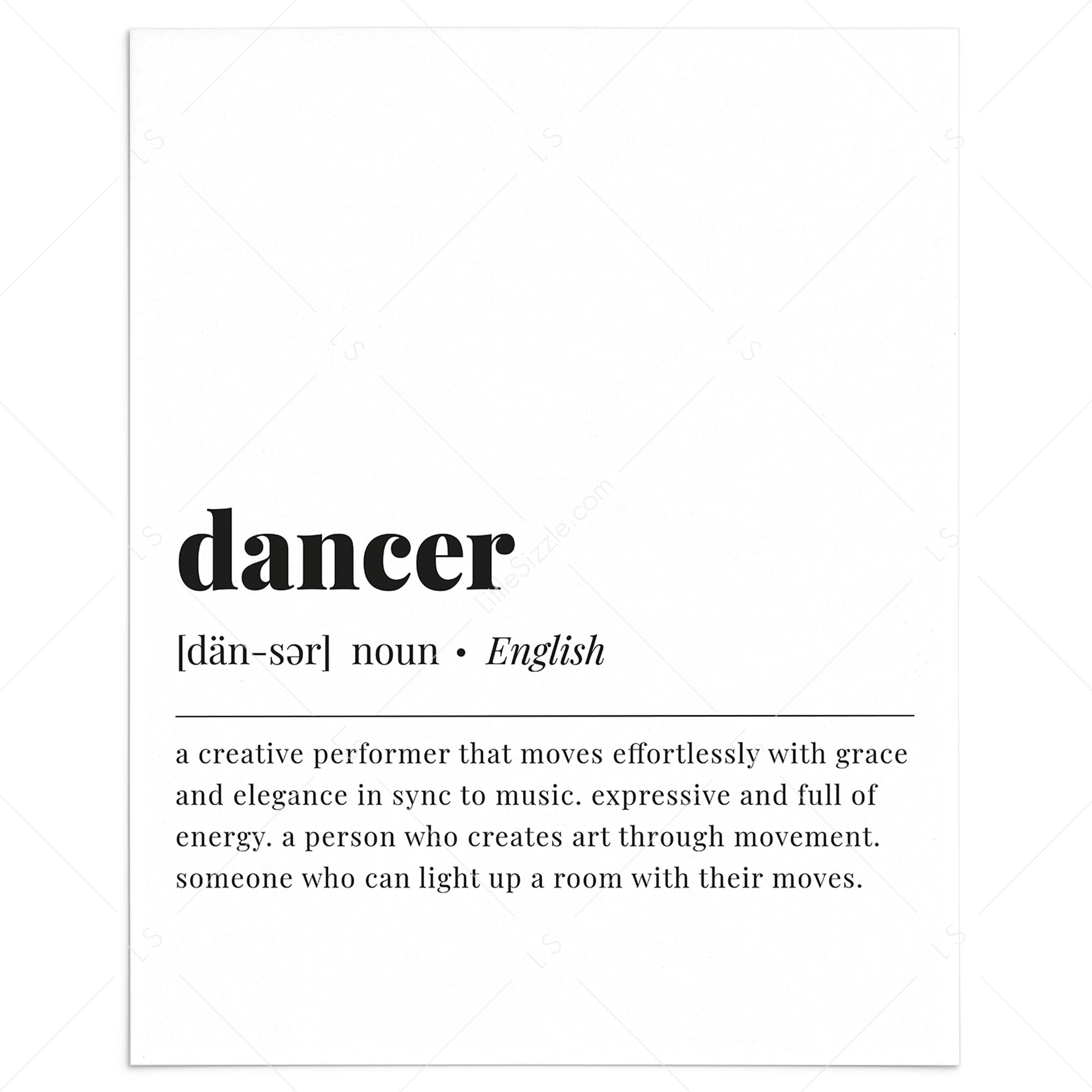 Dancer Definition Print Instant Download by LittleSizzle