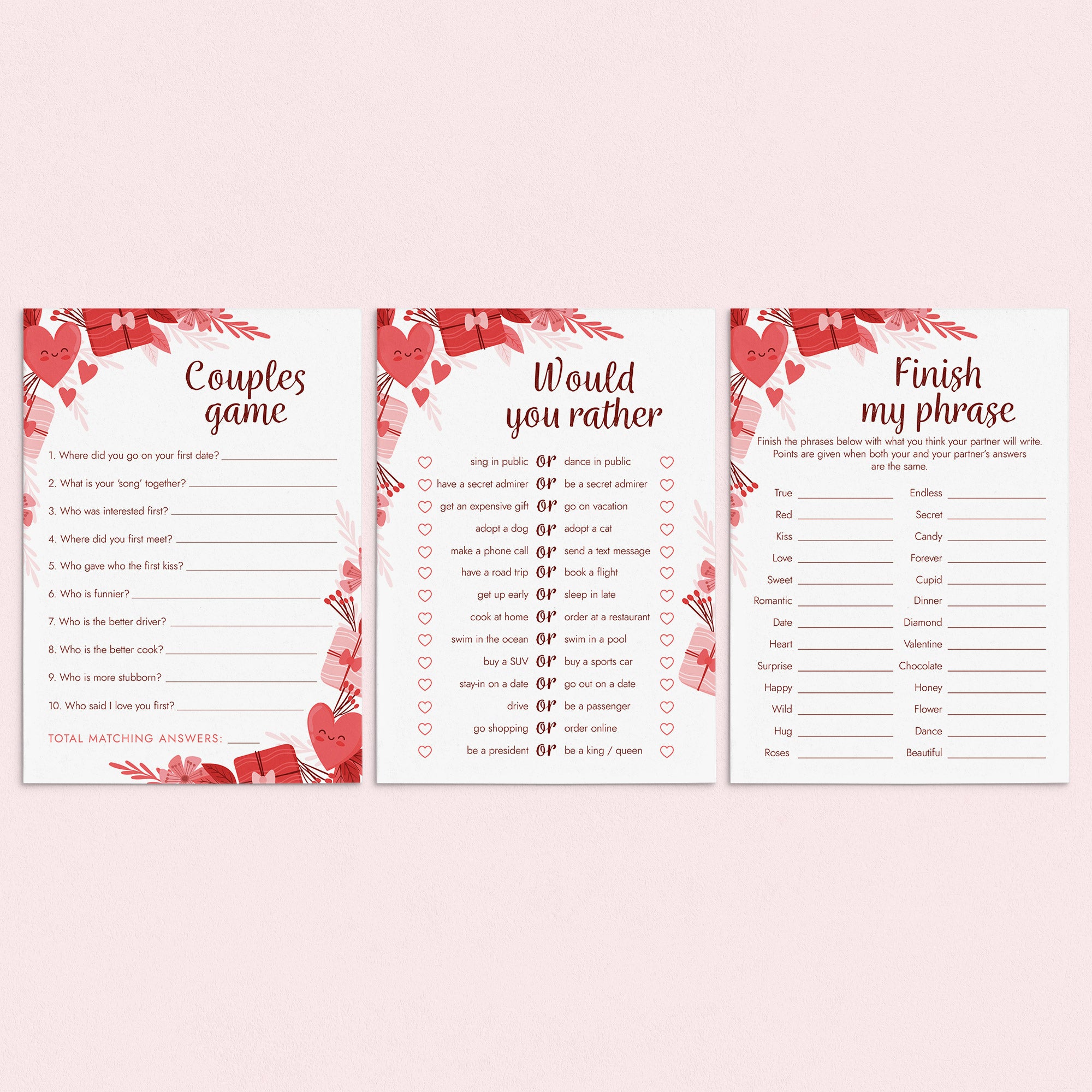Date Night Games Bundle for Couples Printable, Instant Download