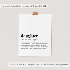 Daughter Definition Print Digital Download