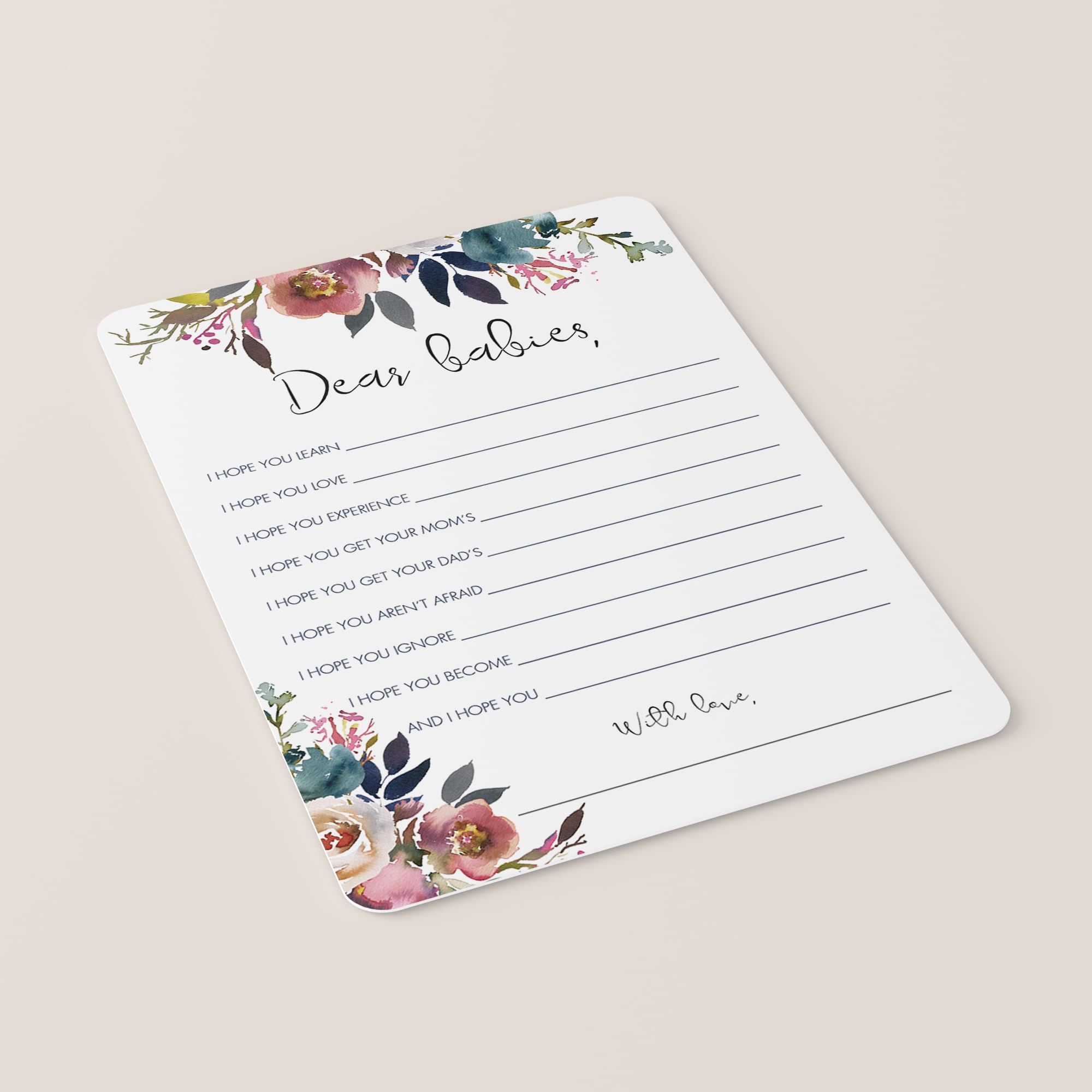 Download dear babies printable game cards with watercolor flowers by LittleSizzle