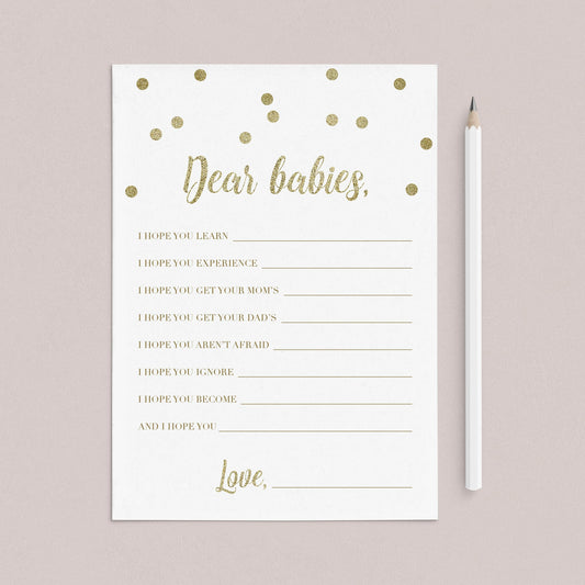 Dear babies cards printables for twin baby shower party by LittleSizzle