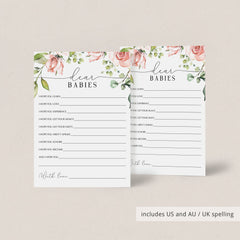 Dear twin babies wishes card printable floral theme by LittleSizzle