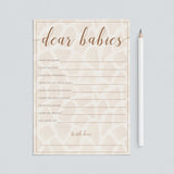 Printable Dear Babies Game for Rustic Safari Baby Shower