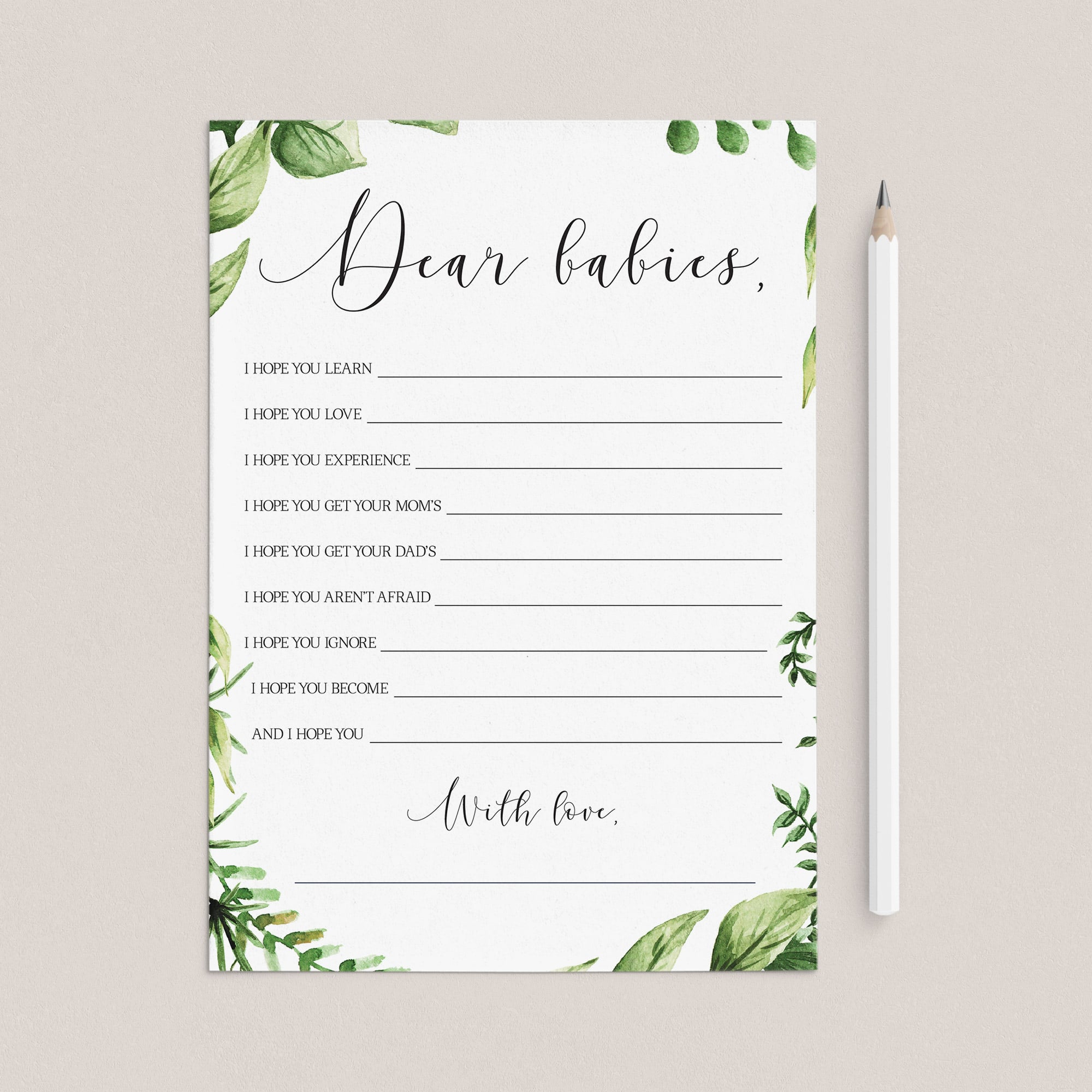 Twins dear babies card printable greenery by LittleSizzle