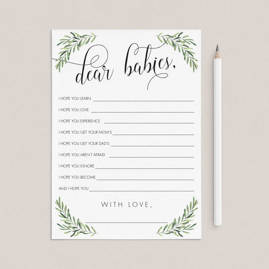 Greenery Baby Shower Wishes for Twins Printable by LittleSizzle