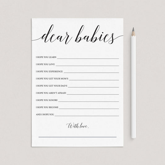 Gender Neutral Twin Baby Shower Wish Cards Dear Babies Card by LittleSizzle