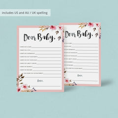 Pink flowers on baby wish cards download PDF by LittleSizzle