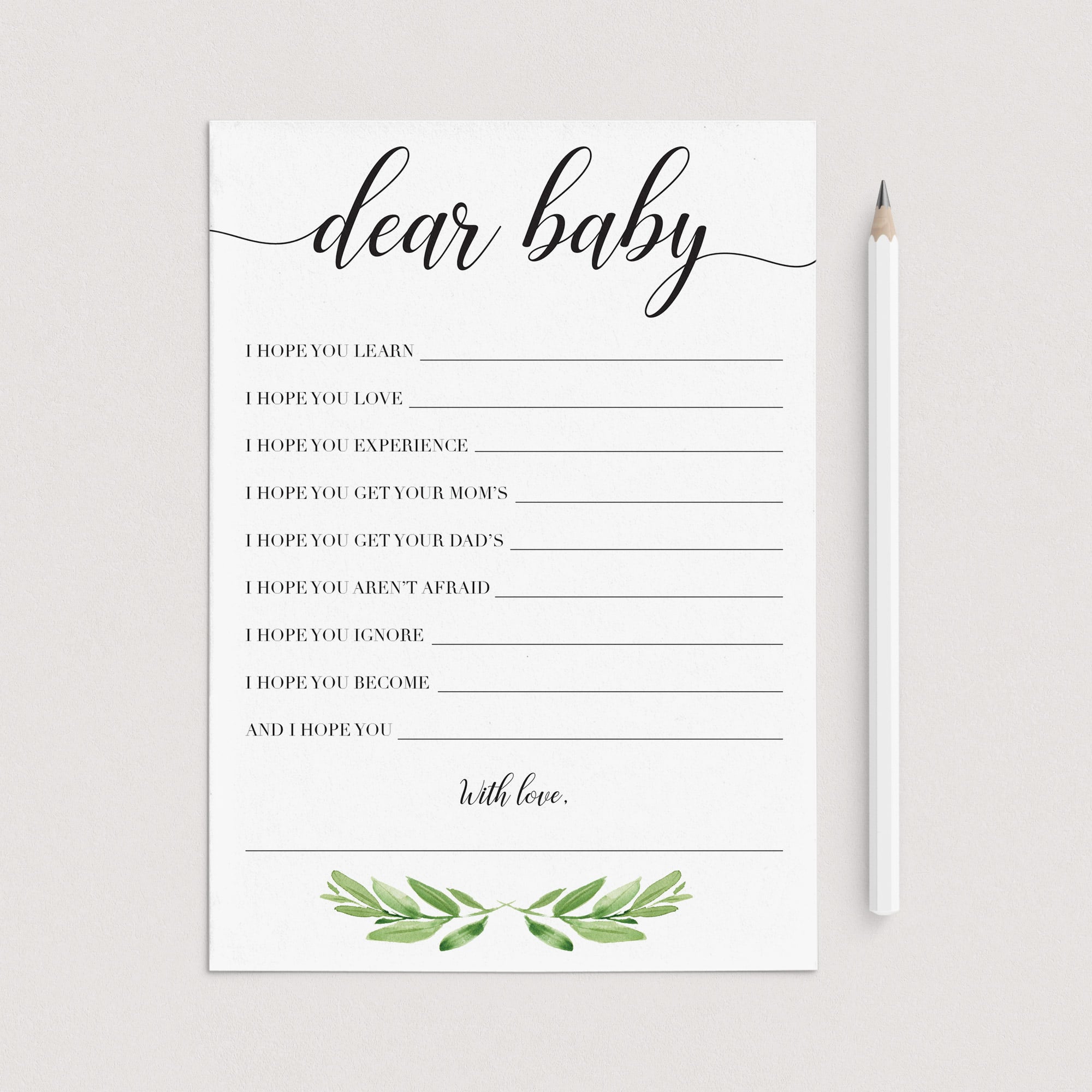 Dear baby wishes cards printable greenery by LittleSizzle