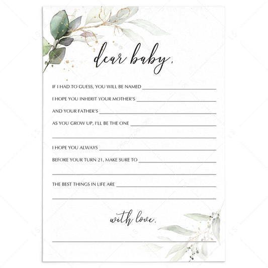 Greenery and Gold Foil Wishes for Baby Cards Printable by LittleSizzle