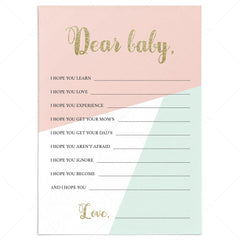 Pink and Gold Baby Wishes Card Instant Download by LittleSizzle