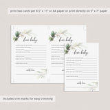 Greenery and Gold Foil Wishes for Baby Cards Printable