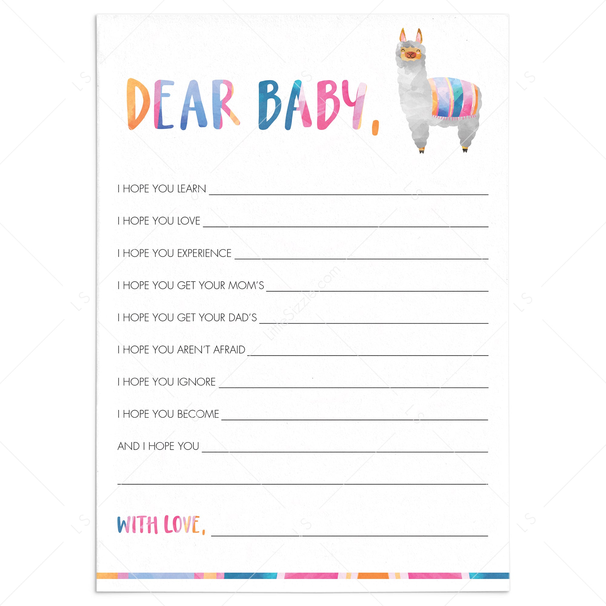 Llama baby shower games dear baby printable by LittleSizzle