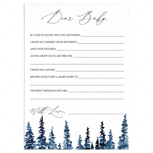 Dear Baby Wishes Cards with Watercolor Pine Trees