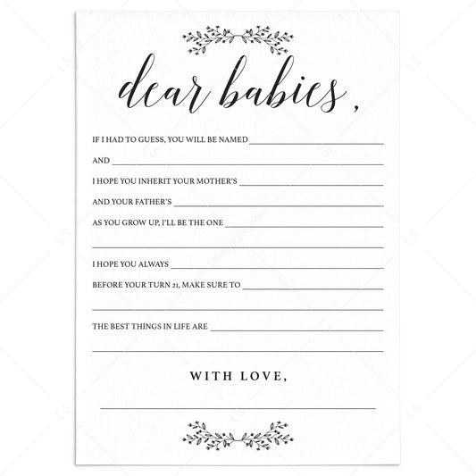 Twin Baby Shower Wish Cards Digital Download by LittleSizzle