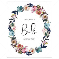Floral baby shower games DIY decorate a bib sign by LittleSizzle