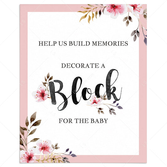 Floral baby shower decorate a block table top sign by LittleSizzle