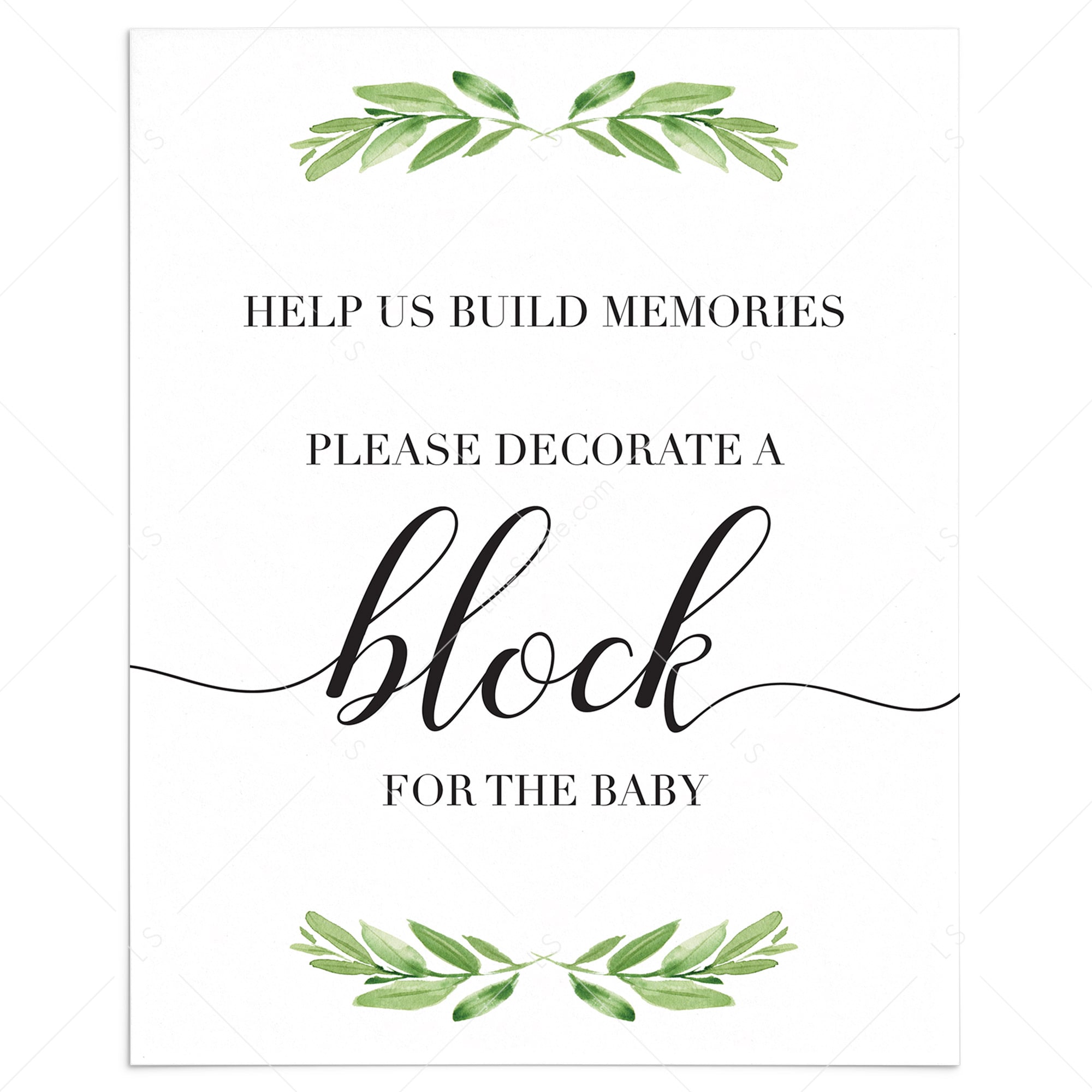 Decorate a block game for greenery baby shower by LittleSizzle